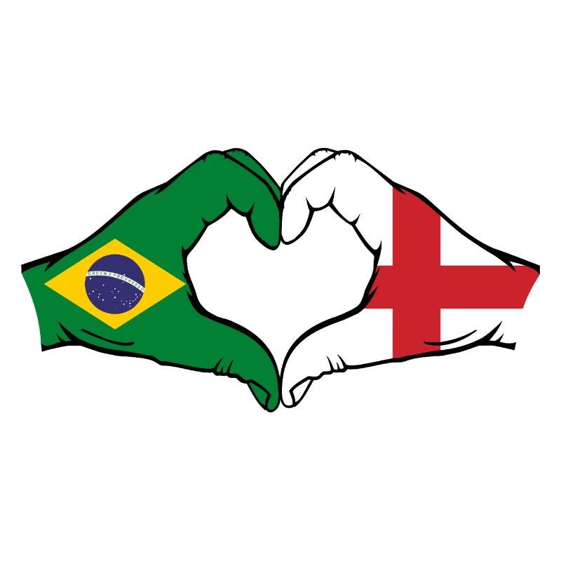 Brésil Angleterre Drapeau Mains Coeur Forme