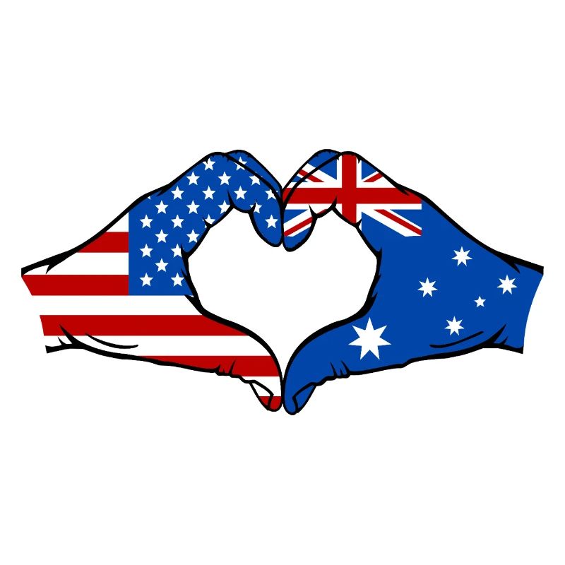 États-Unis, Australie, drapeau, main, forme de coeur