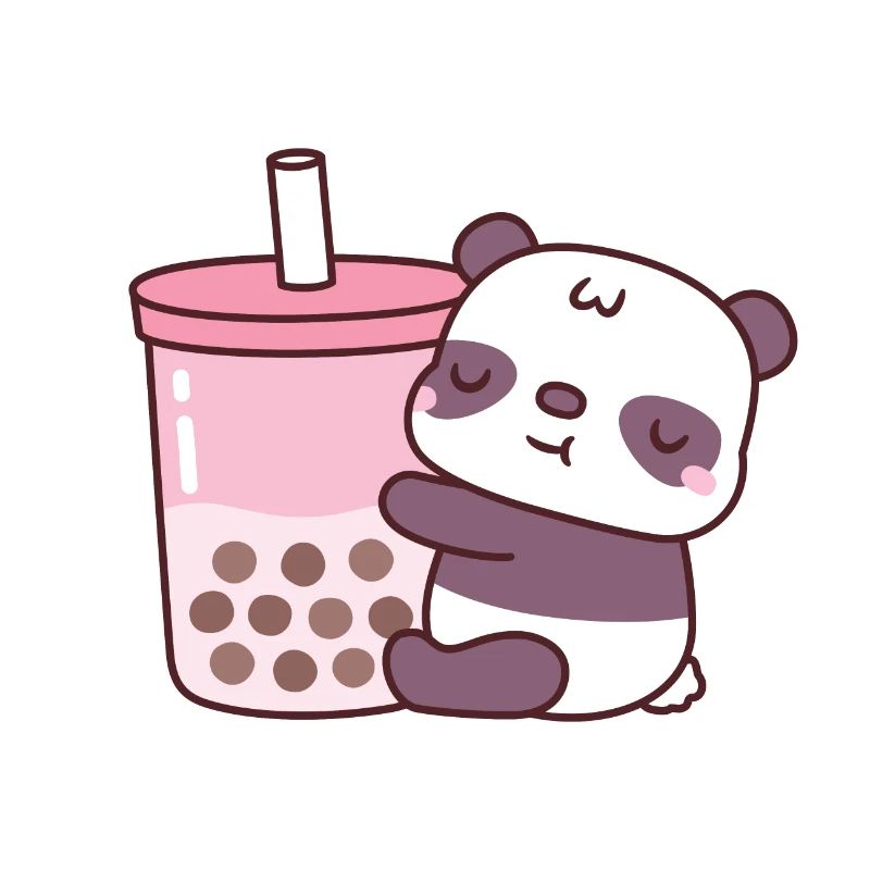 Süßer Panda Umarmt Erdbeermilch Tee mit Boba