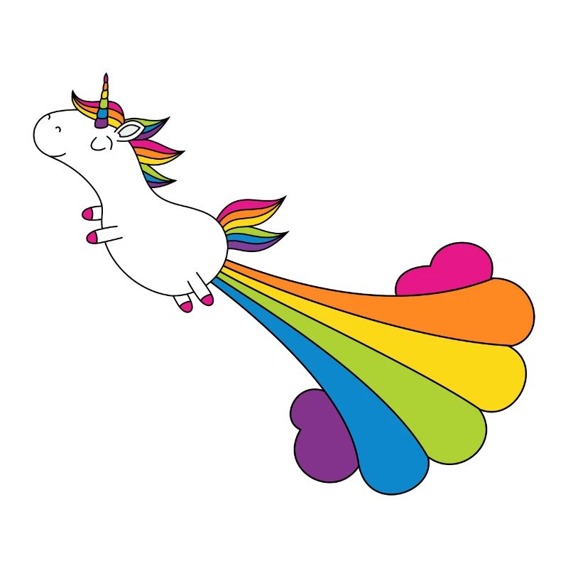 Lustiges pupsendes Einhorn mit Regenbogenwolke
