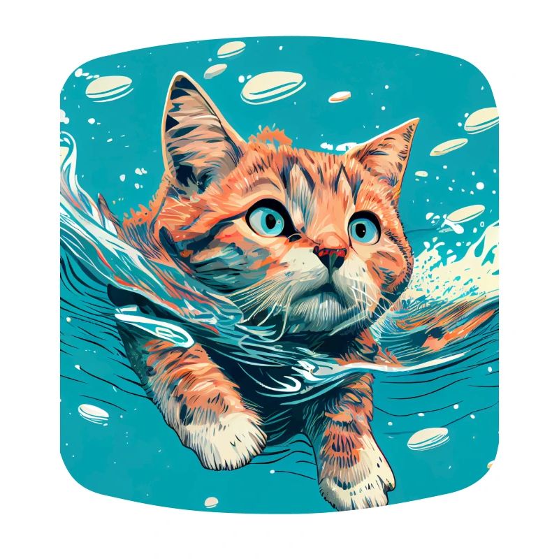 Chat roux nageant dans l’eau