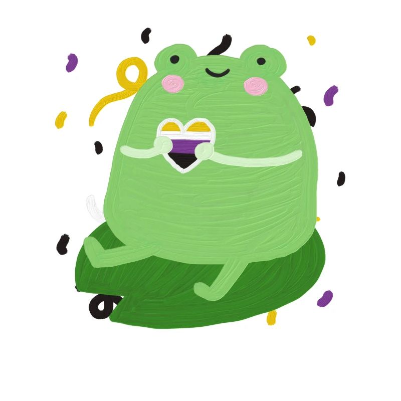 Sweet frog with non-binary pride flag colors