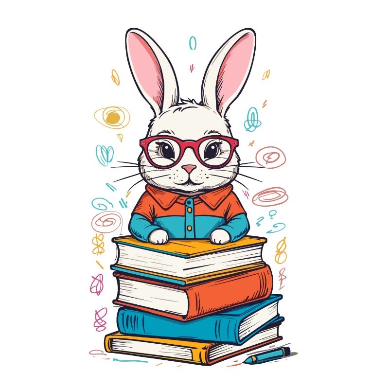 Reading Bunny Enthusiastic Book Lover Style