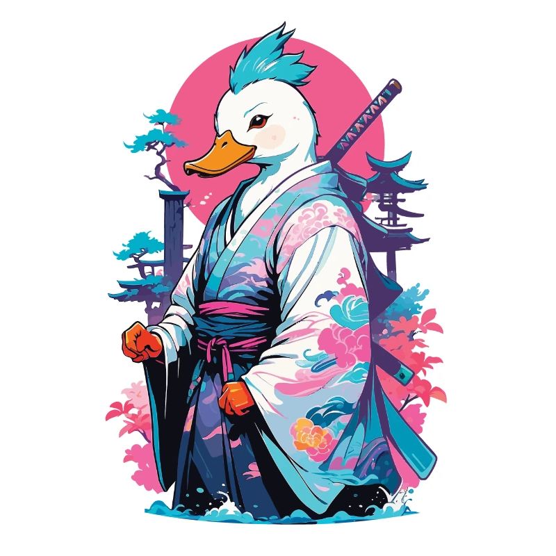 Samurai Duck Aesthetic Vaporwave Style