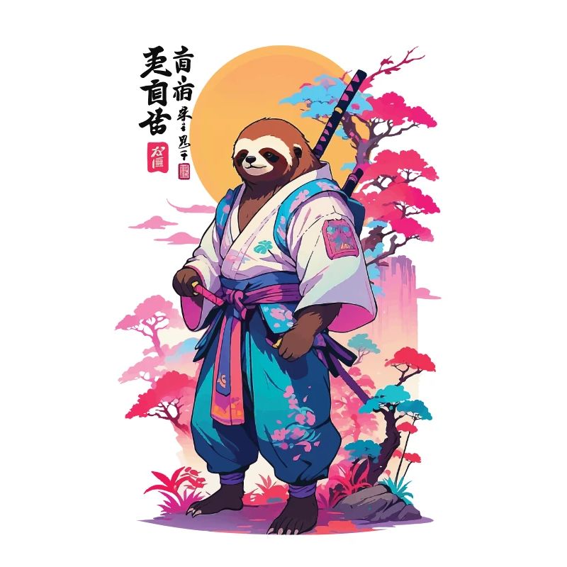 Samurai Sloth Aesthetic Vaporwave Style