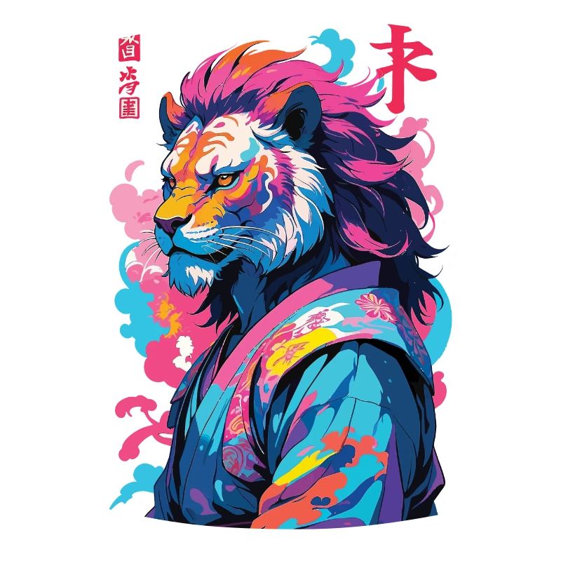 Samurai Löwe Aesthetic Vaporwave Stil