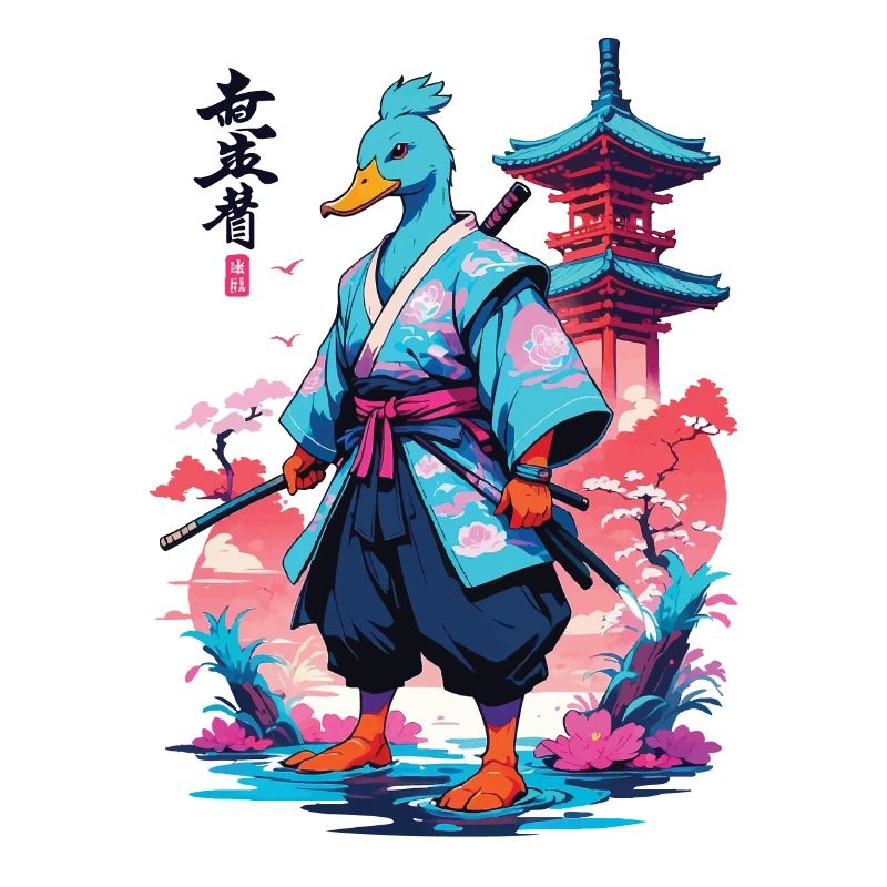 Samurai Duck Aesthetic Vaporwave Style