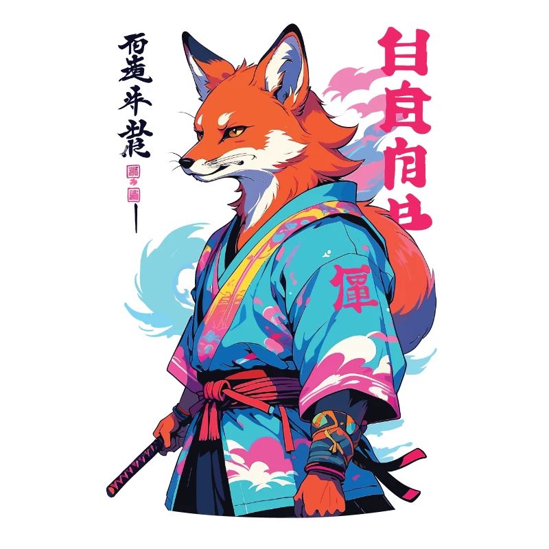 Kitsune Samurai Fox Aesthetic Vaporwave Style