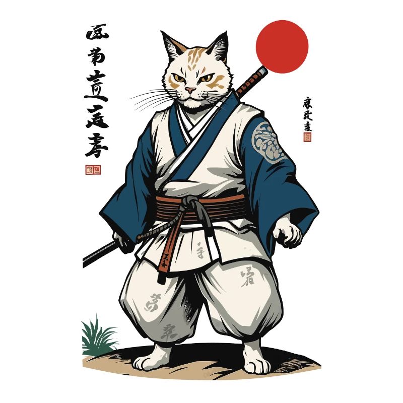 Samurai Katze Vintage Ukiyo-E Kunstwerk Design