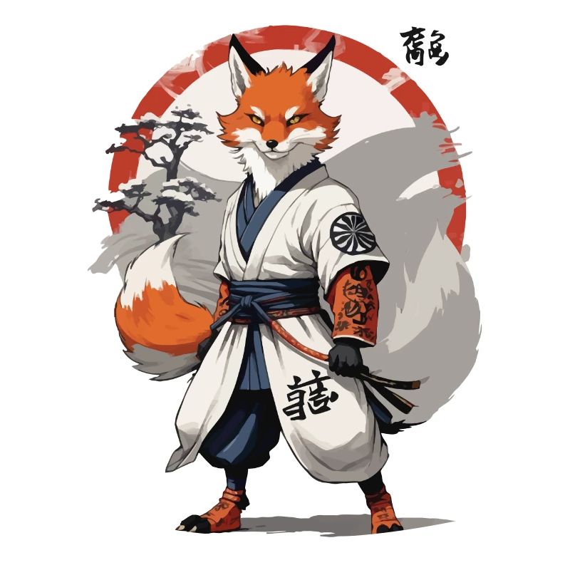 Kitsune Samurai Fuchs Vintage Ukiyo-e Stil