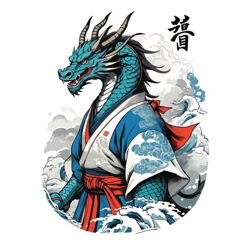 Dragon Samurai Vintage Ukiyo-e Style
