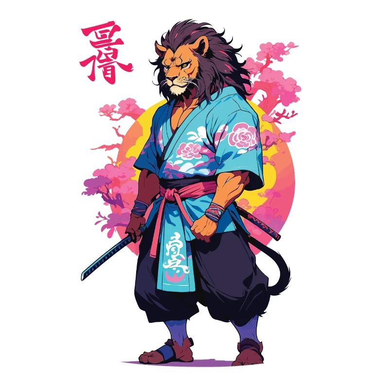 Conception esthétique Samurai Cat Vaporwave