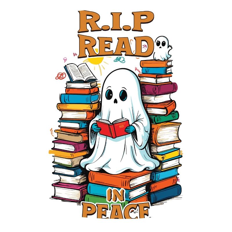 Cute book lover ghost reading in peace
