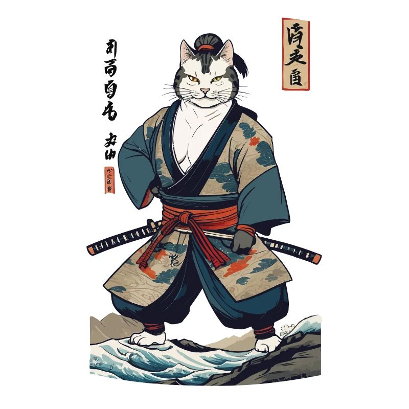 Samurai Cat Vintage Ukiyo-E Japanese