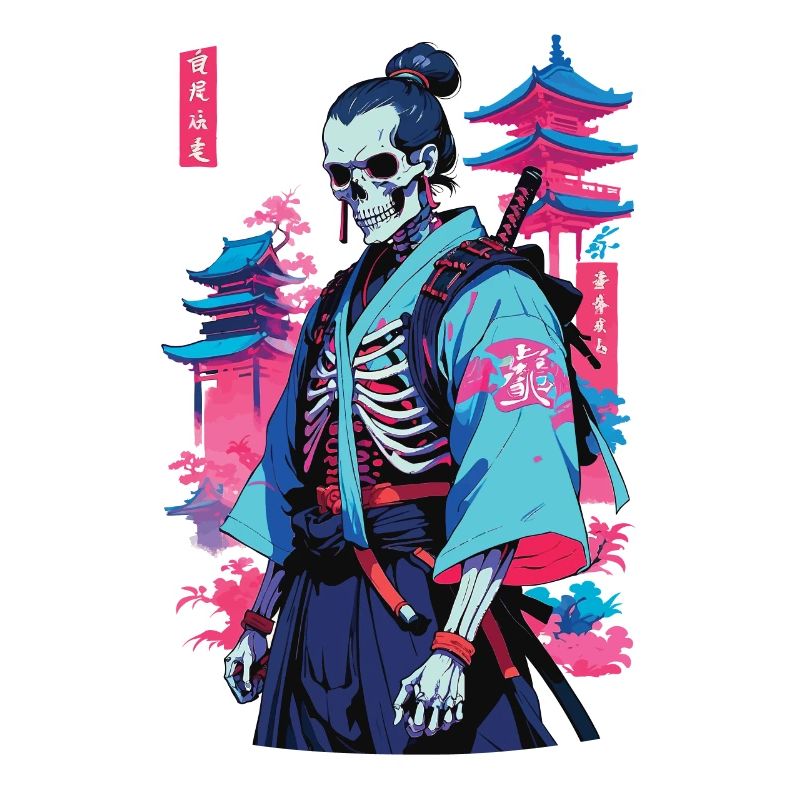 Oni Skeleton Samurai Vaporwave Aesthetic