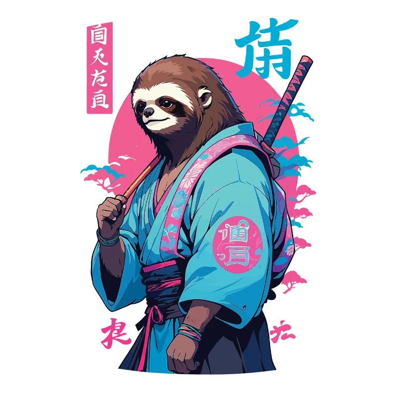 Samurai Sloth Aesthetic Vaporwave Style