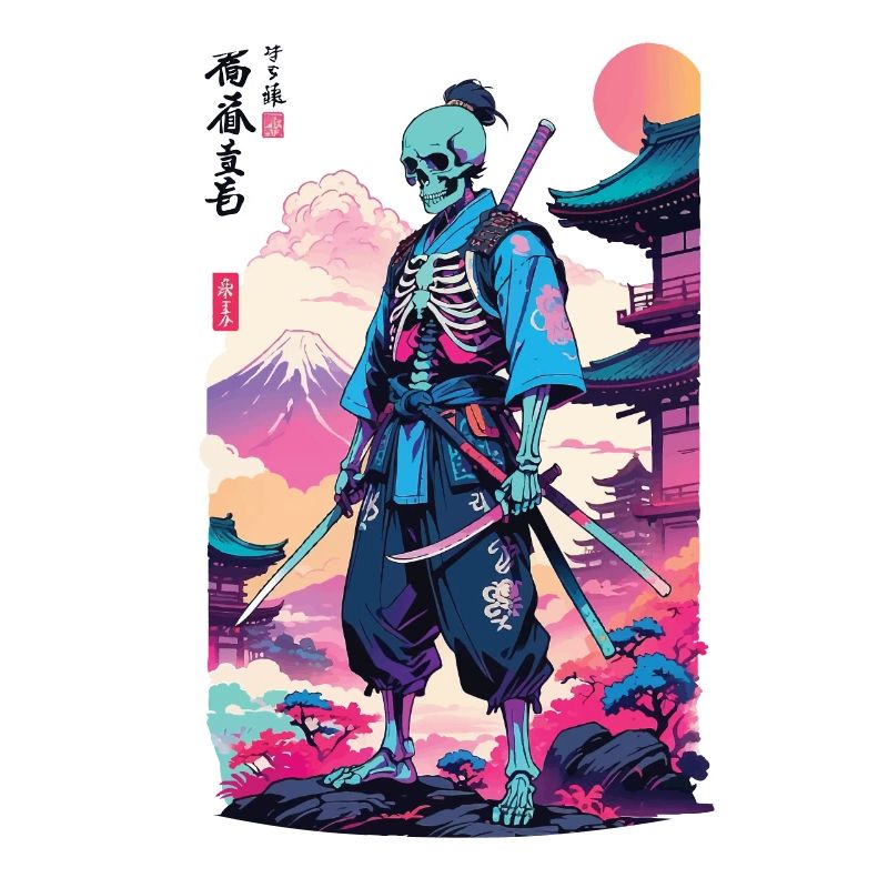 Oni Skeleton Samurai & Vaporwave Design esthétique