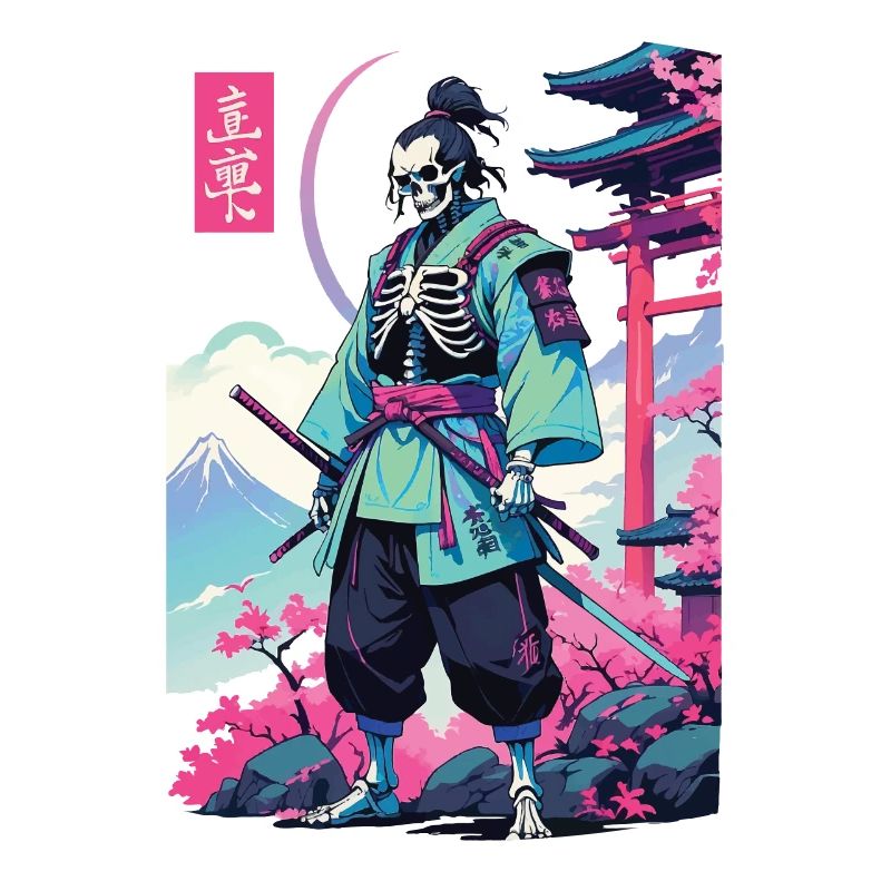 Oni Skeleton Samurai Vaporwave Aesthetic