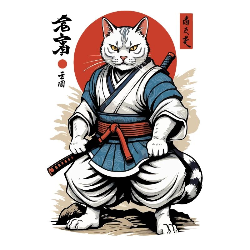 Chat Samouraï Vintage Ukiyo-E Design Japonais
