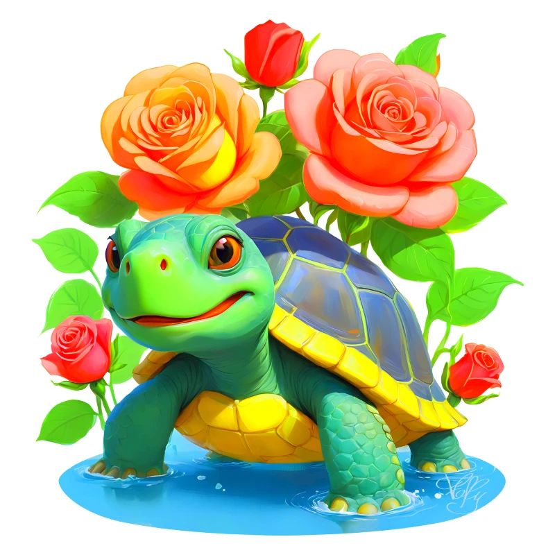 Turtle among the roses - 2