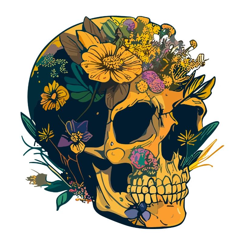 Human Skull & Flowers 20