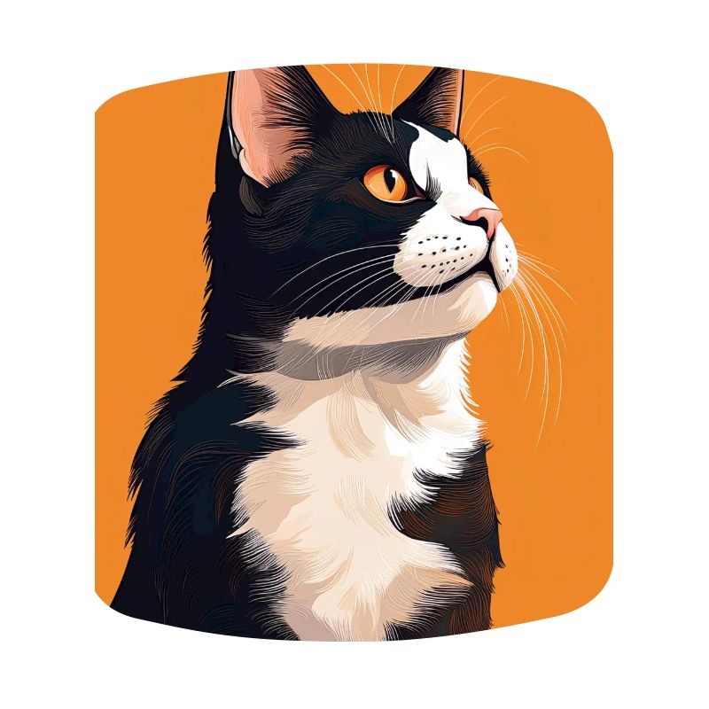 Chat noir et blanc devant l’orange