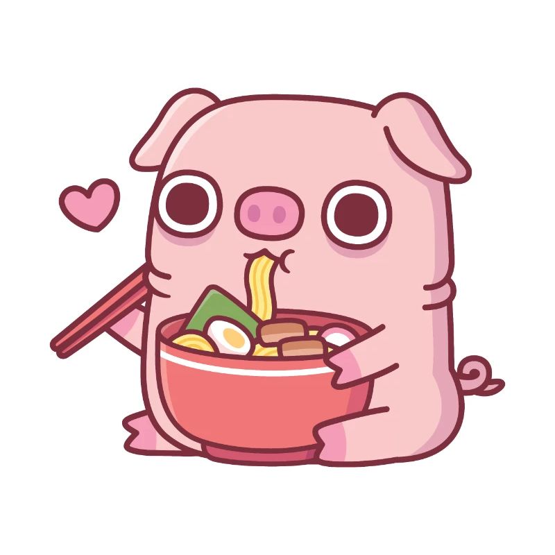 Mignon Chubby Piggy mangeant des nouilles ramen japonaises