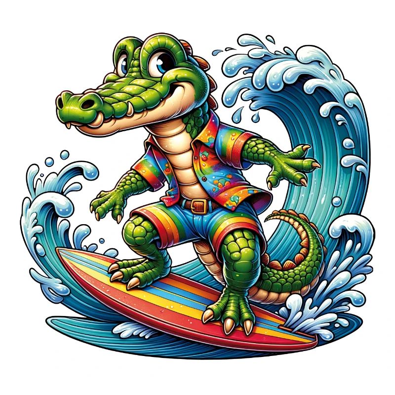 Crocodile sur planche de surf drôle de crocodile surfeur