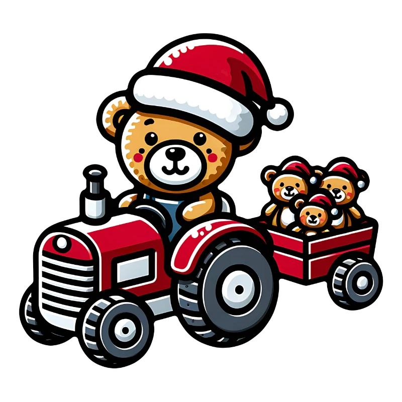 Teddy als Weihnachtsmann mit Traktor
