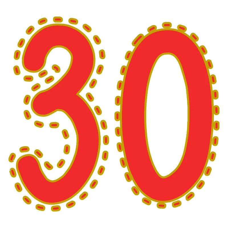 Number 30 on Colored Sheets Paper