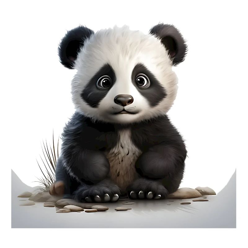 Cuddly panda baby on pebble path