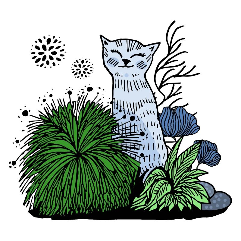 Chat souriant dans le feuillage