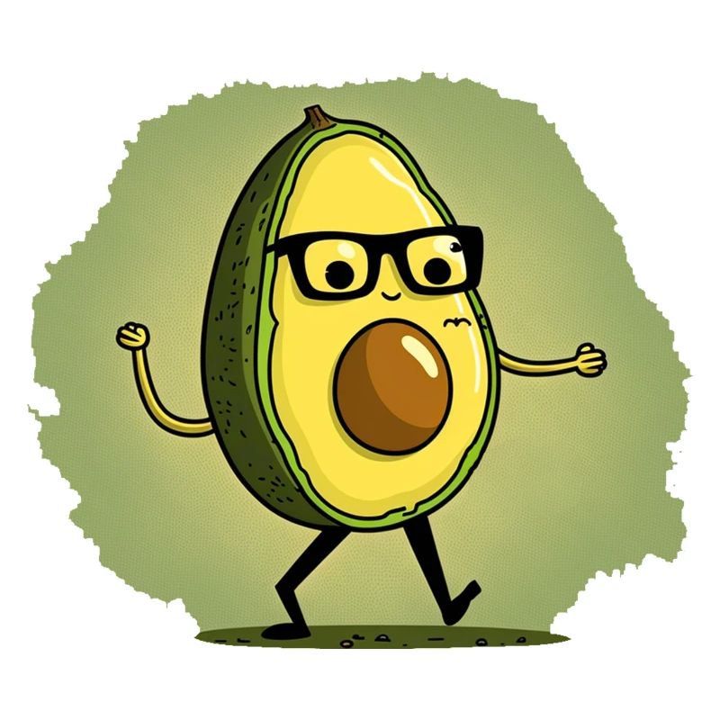 Nerdige Avocada läuft über eine Wiese