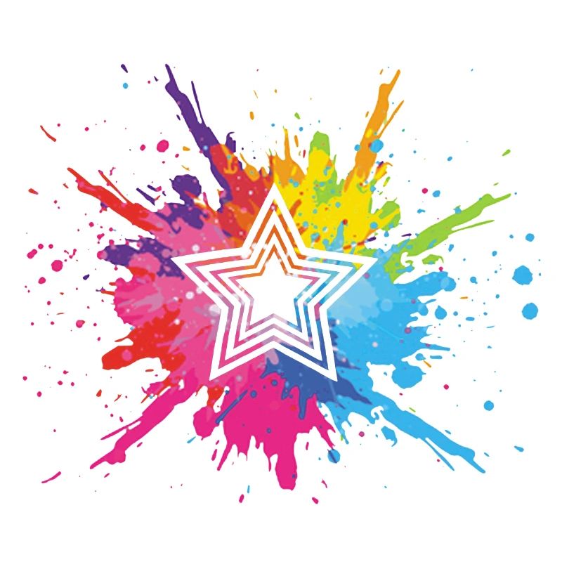 étoile blanche et explosion multicolore