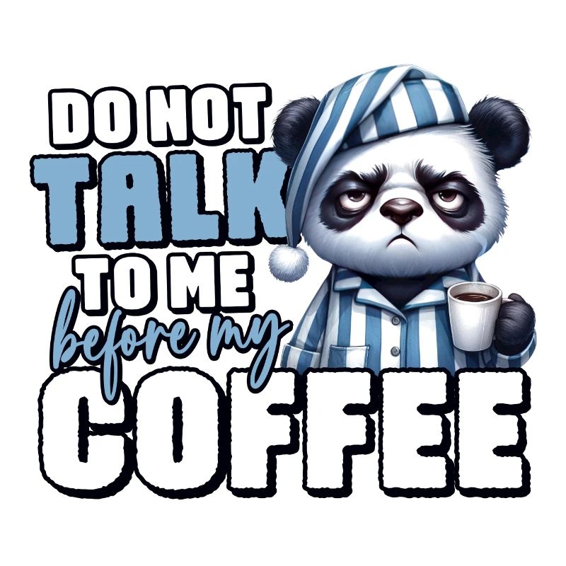 Grumpy panda bear with coffee
