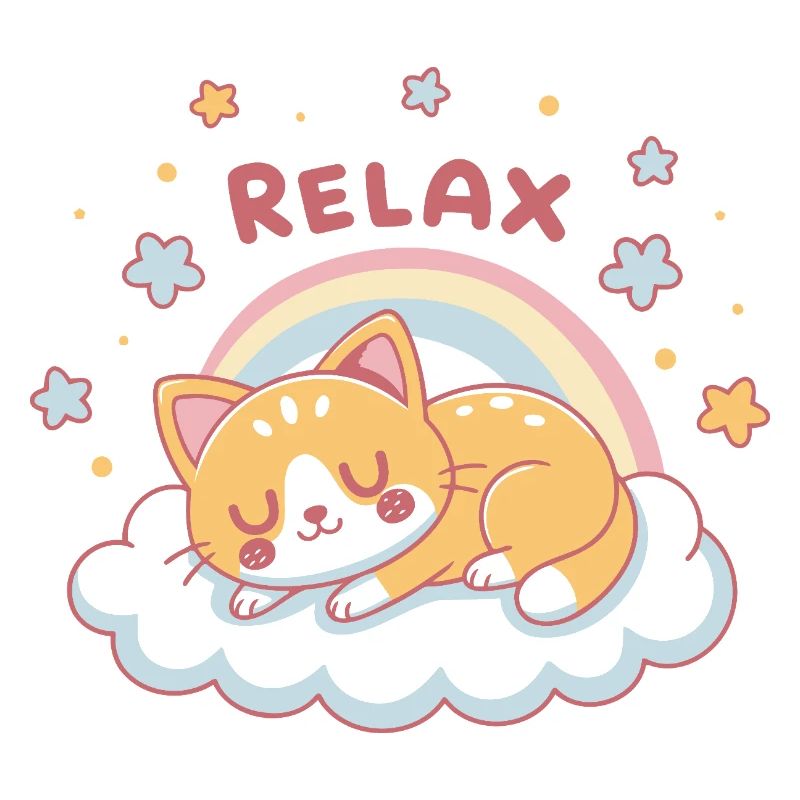 Relaxed Kitten Rainbow on Cloud