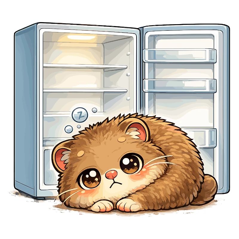 Small cat in front of open refrigerator