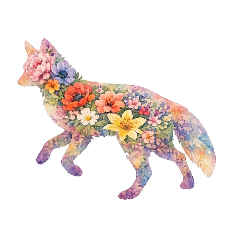 Fleurs en forme d’aquarelle en forme de renards