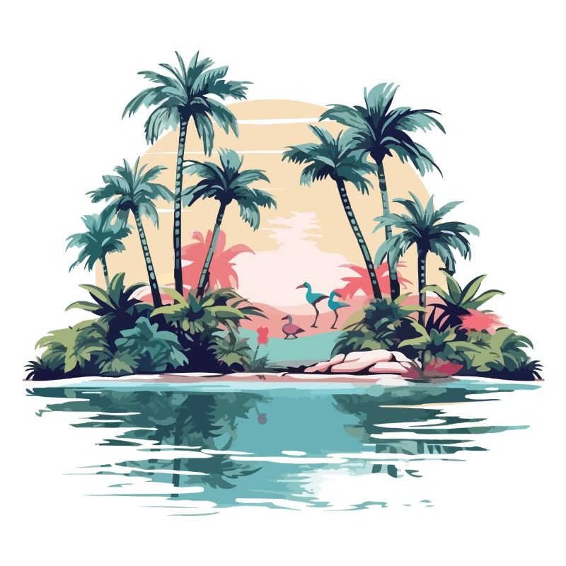 Île tropicale au coucher du soleil