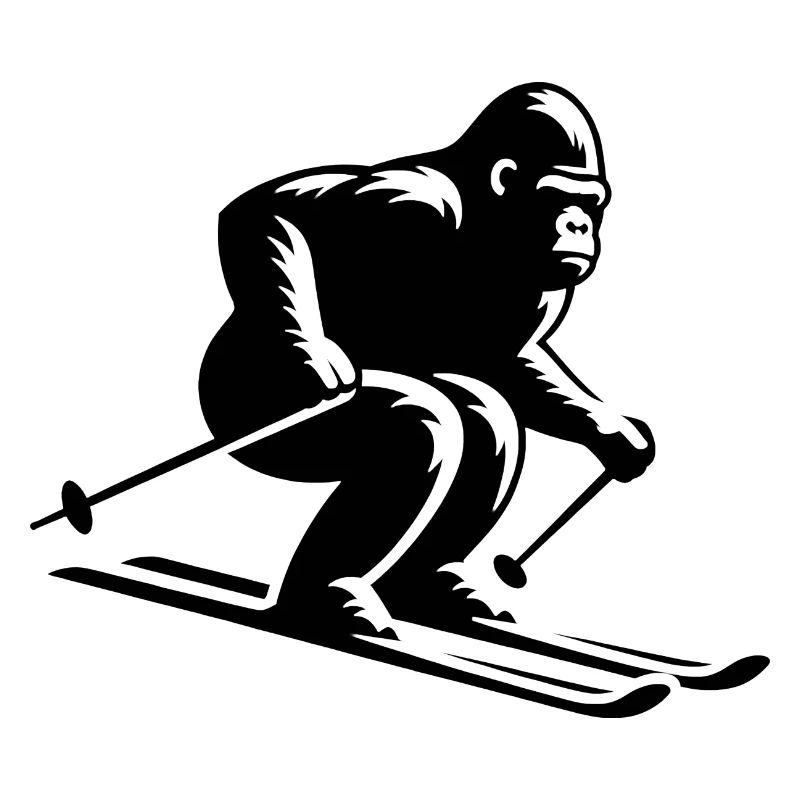 Monkey Gorilla Chimpanzee Ski Silhouette Design