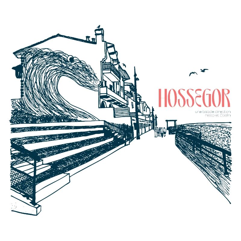 Hossegor Atlantic Coast – Hand-Drawn Wave