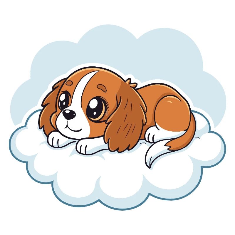 Chiot Cavalier King Charles rêveur sur un nuage