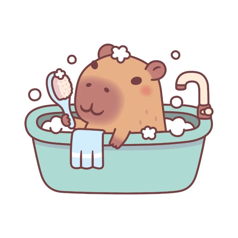 Cute Capybara Taking A Bath In Bathtub