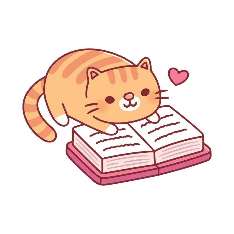 Süße getigerte Katze, die ein Buch liest