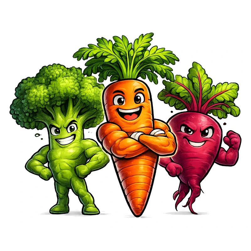 Strong vegetable team – broccoli, carrot & beetroot