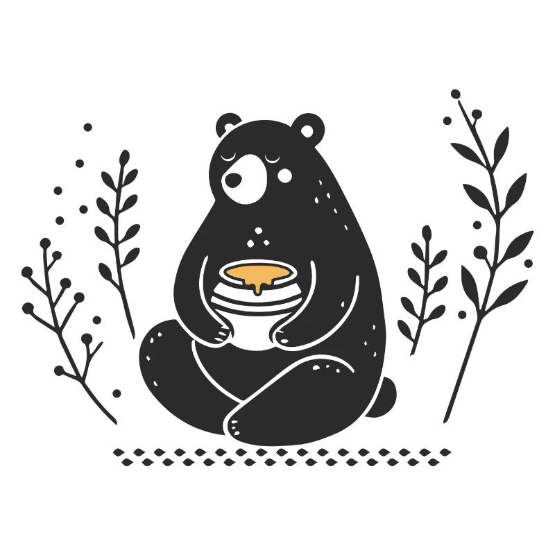 Ours brun avec pot de miel – Illustration affectueuse