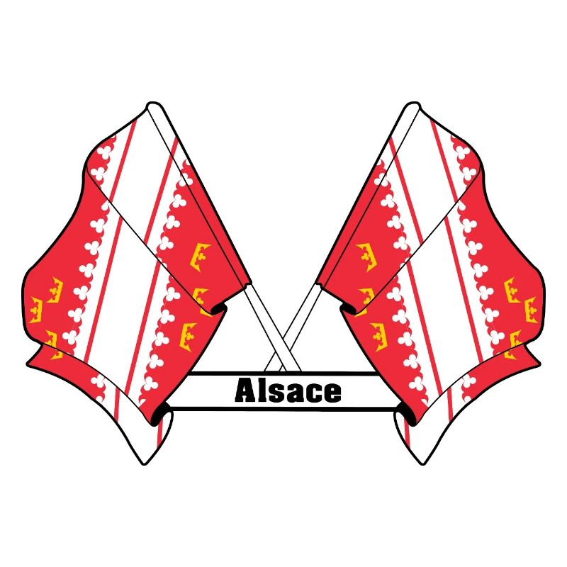 Drapeaux d’Alsace croisés avec le texte « Alsace »
