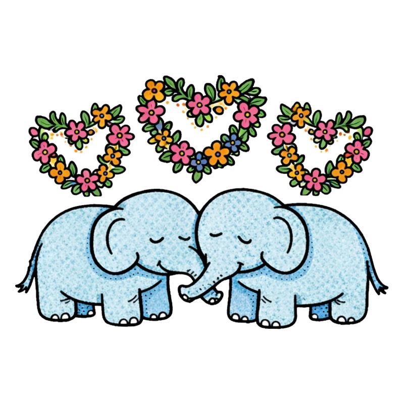 Duo Éléphant Cœurs Floraux