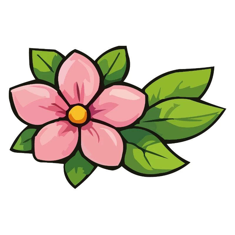 Fleur rose aux feuilles vertes