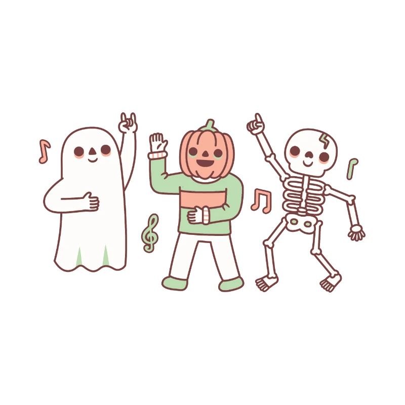 Funny Dancing Ghost, Jack O Lantern and Skeleton